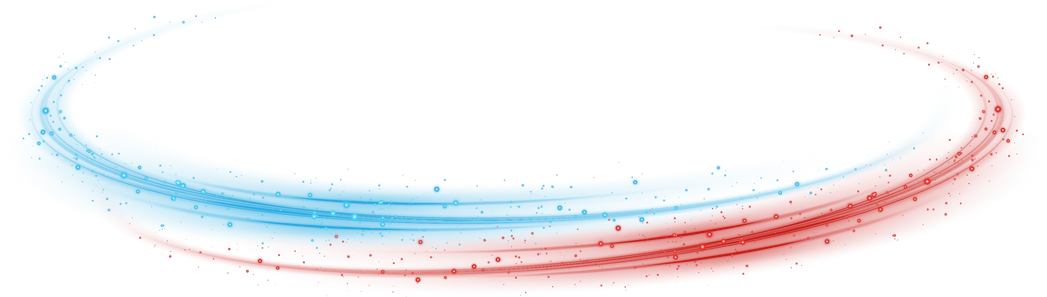 Red and blue magic spirals with sparkles. Red and blue light effect. Glitter particles with lines. Swirl effect.